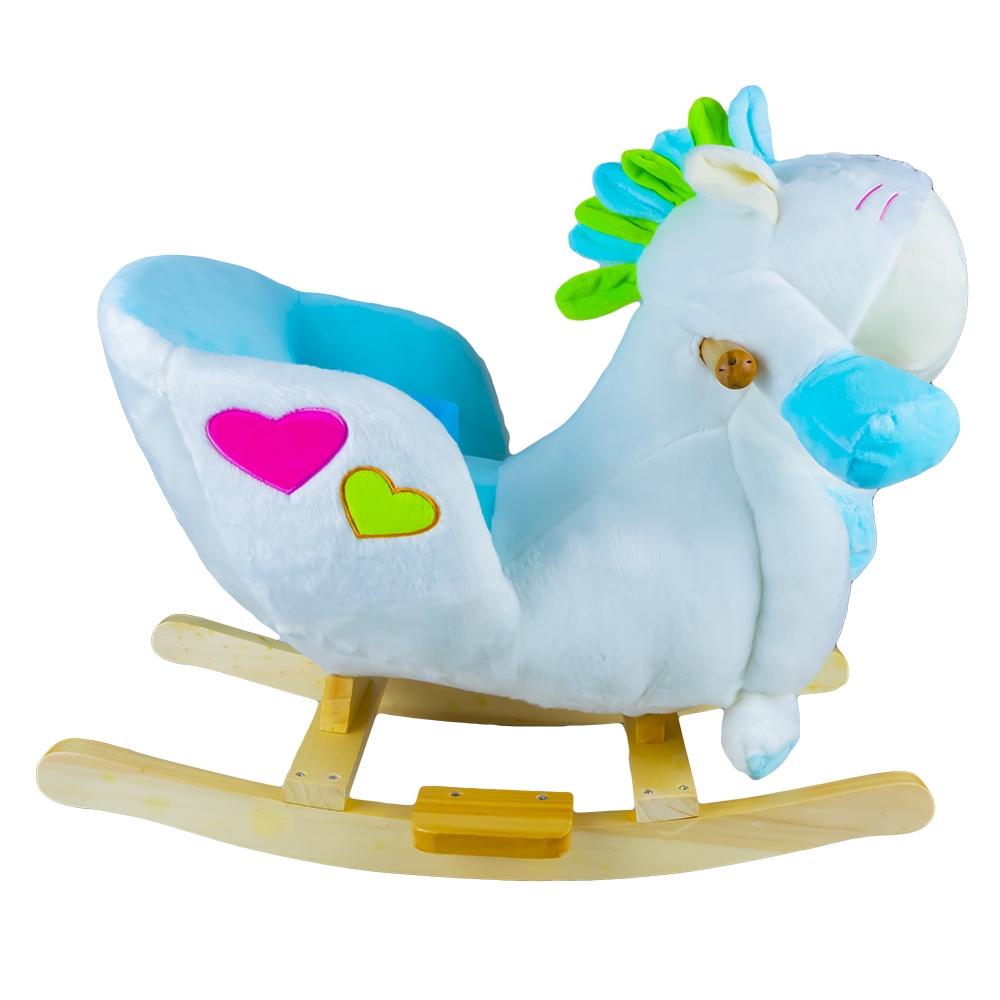 Balansoar pentru bebelusi, Vacuta, lemn + plus, alb + albastru, 60x34x45 cm - imagine 2