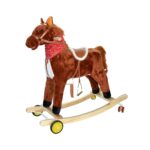 Calut balansoar, lemn + plus, caramiziu/maro, cu rotile, 74 cm