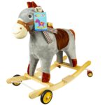 Calut balansoar, lemn + plus, gri, cu rotile, 60 cm