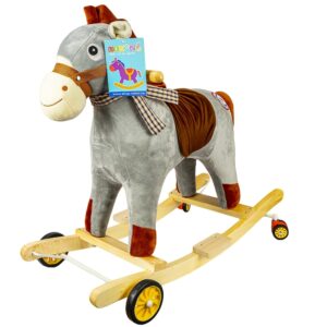 Calut balansoar, lemn + plus, gri, cu rotile, 60 cm