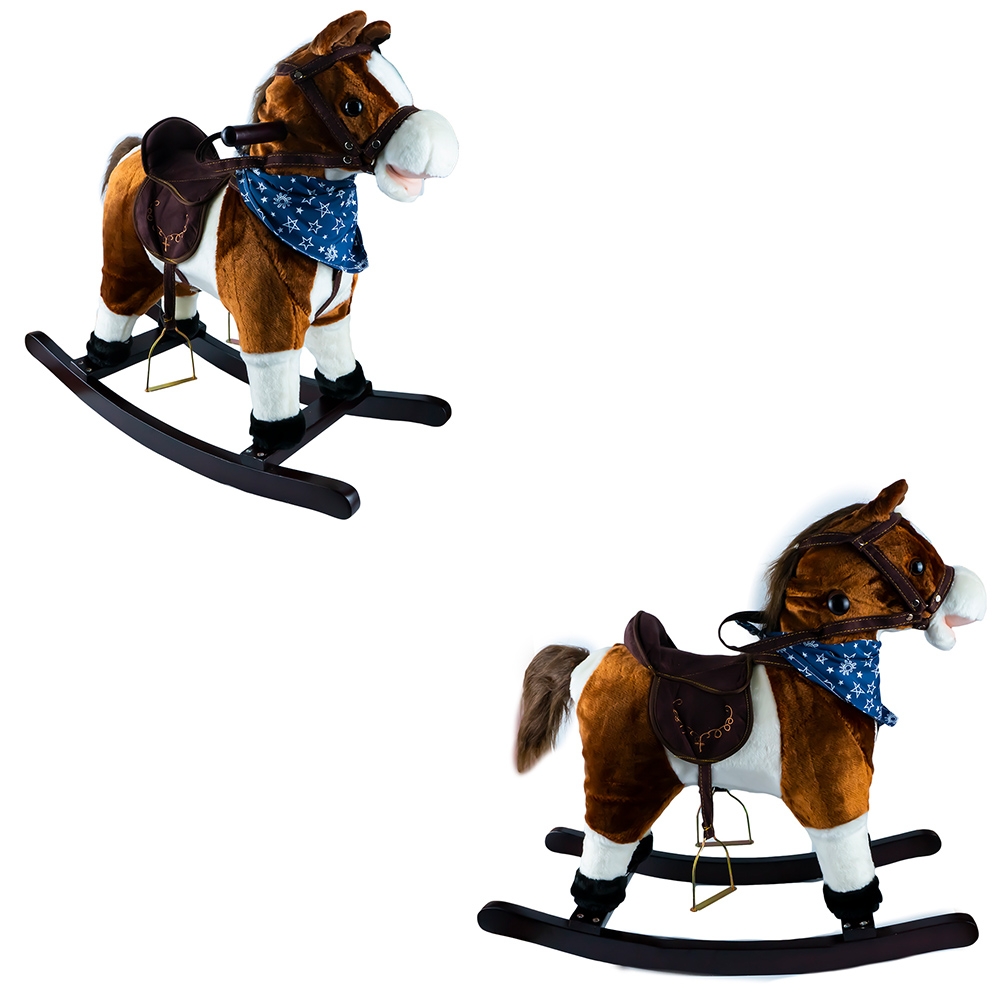 Calut balansoar, lemn + plus, maro + Alb, 65x26x62 cm - imagine 3