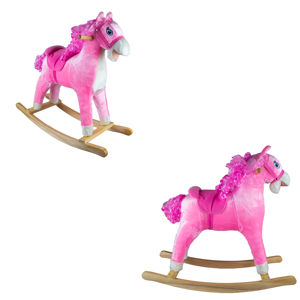 Calut balansoar, lemn + plus, roz, 78x28x68 cm - imagine 3