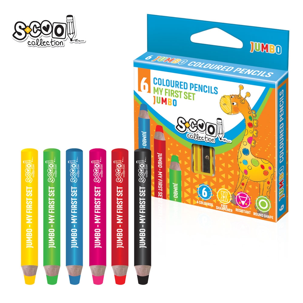 Creioane color JUMBO 8 mm + ascutitoare, 6 cul/set - S-COOL