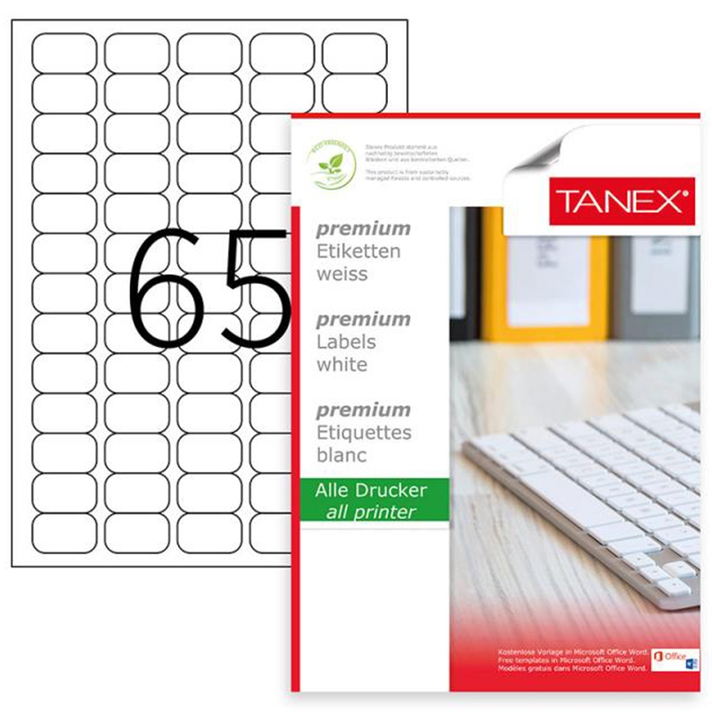Etichete 38,1x21.2mm, 65/A4, 100/top, colturi rotunde - TANEX