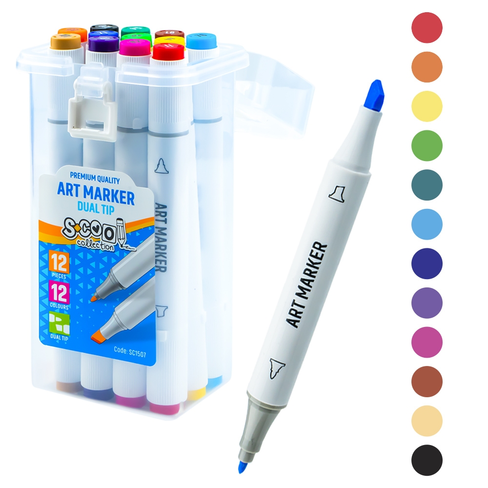 Markere cu 2 capete, 6mm-3mm, 12 cul/set - S-COOL - imagine 3