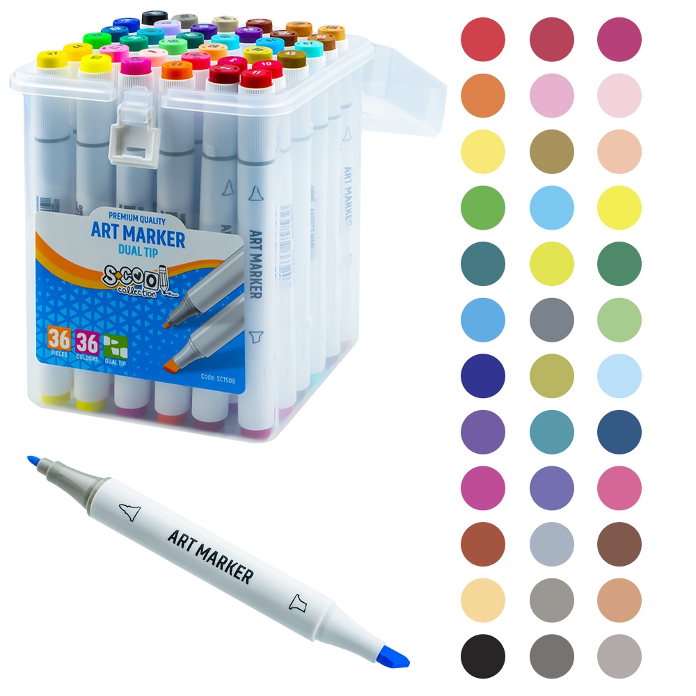 Markere cu 2 capete, 6mm-3mm, 36 cul/set - S-COOL - imagine 3