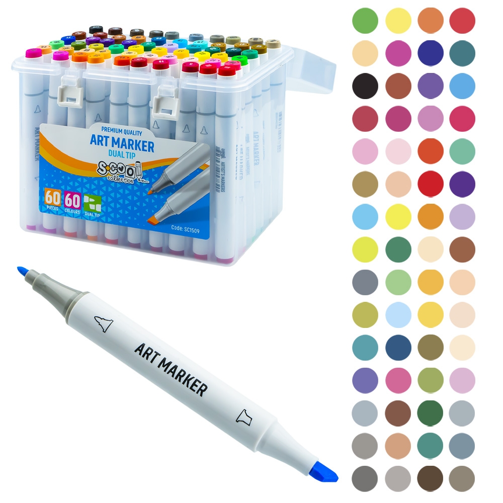 Markere cu 2 capete, 6mm-3mm, 60 cul/set - S-COOL - imagine 3