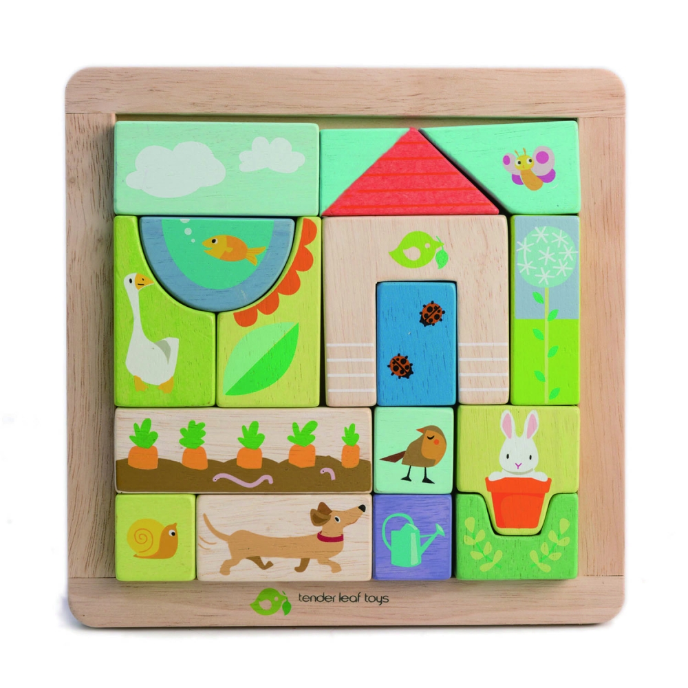 Puzzle educativ ilustratii din gradina, din lemn, 17 piese