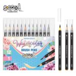 Set markere cu varf tip pensula pe baza de apa + pensula cu rezervor, 12+1 - S-COOL