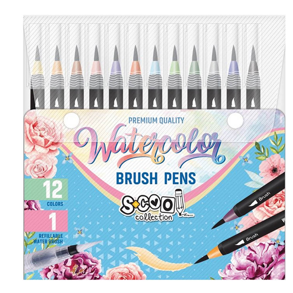 Set markere cu varf tip pensula pe baza de apa + pensula cu rezervor, 12+1 - S-COOL - imagine 3