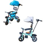 Tricicleta cu pedale, maner si parasolar