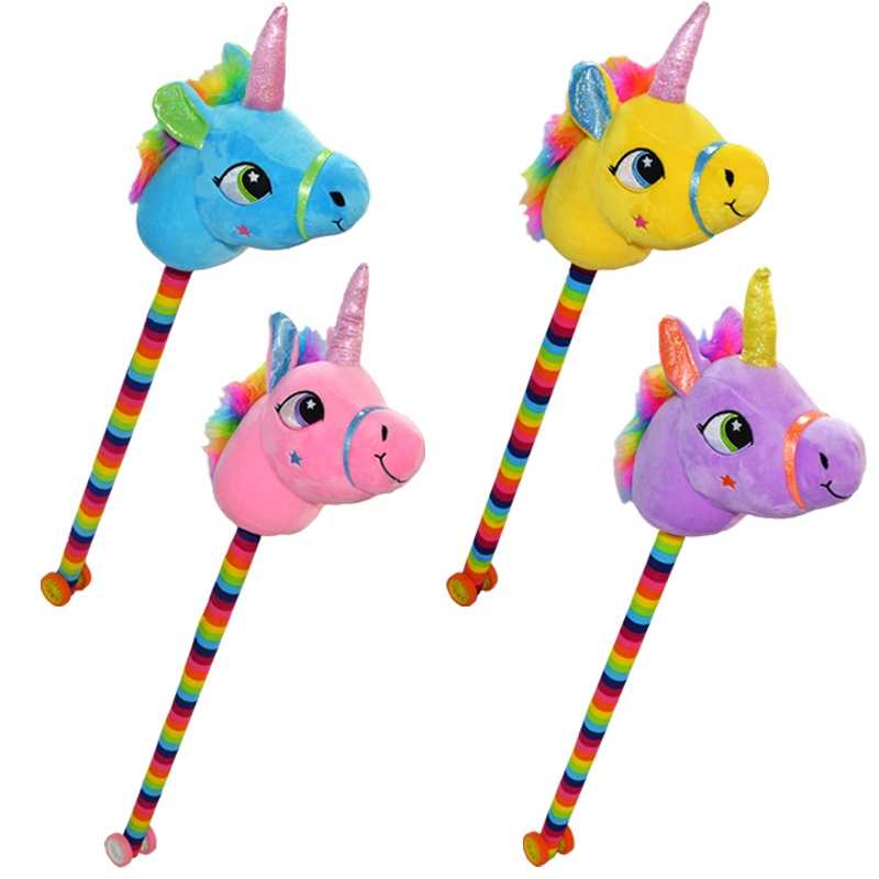 Unicorn de calarit, cu tija + rotile, cu sunet, mov/albastru/roz/galben, 80 cm - imagine 2