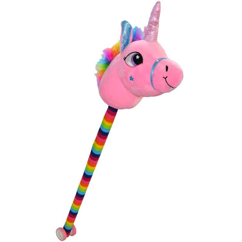 Unicorn de calarit, cu tija + rotile, cu sunet, mov/albastru/roz/galben, 80 cm - imagine 4