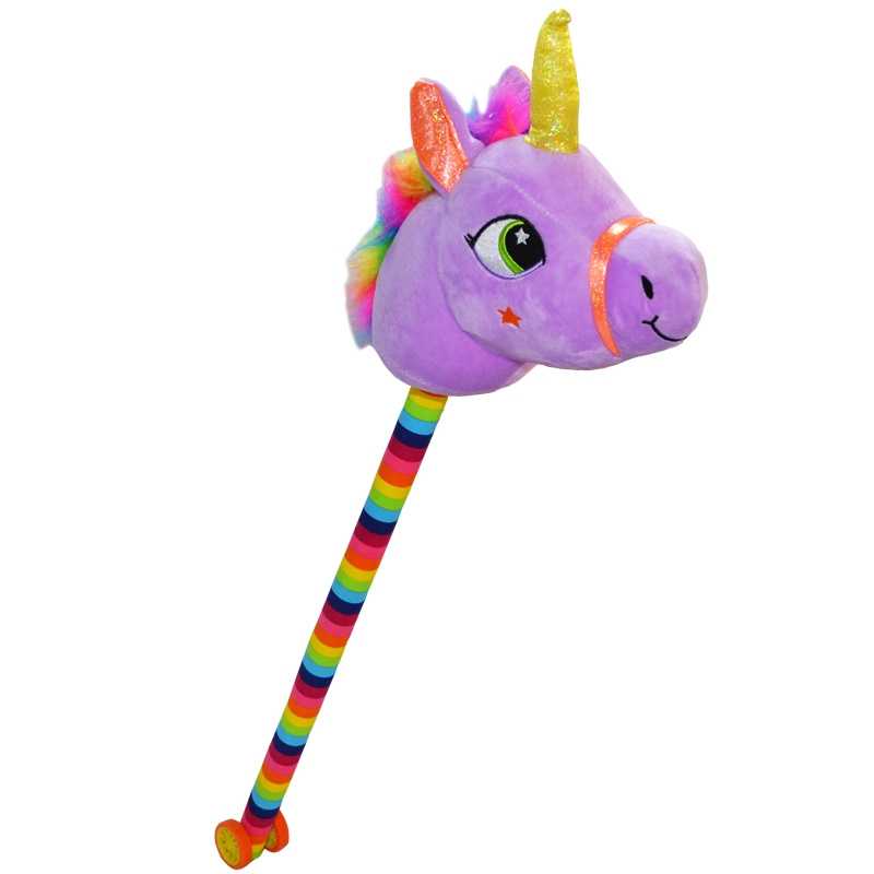 Unicorn de calarit, cu tija + rotile, cu sunet, mov/albastru/roz/galben, 80 cm - imagine 5